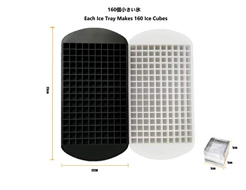 製氷皿 シリコン製 160個小さい氷製氷器 ミニ 1cm 四角氷 アイス 夏 アイストレー 急速冷凍 食品級 無毒 安全 製菓道具 やわらか 2個セット(MINI, ブラック+ホワイト)