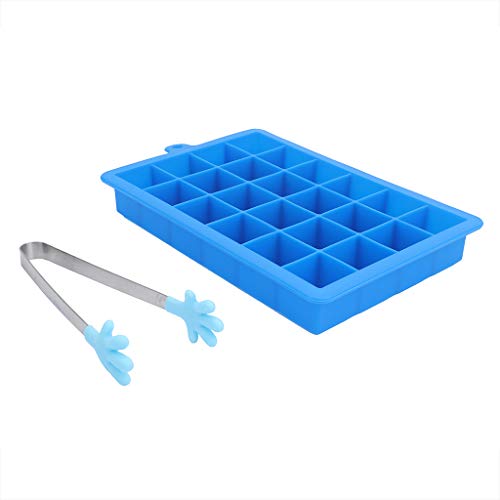 Amycute 製氷皿 氷アイストレー アイスキューブトレイ 24個取り 2.5cm 立方体 シリコン 高耐久性 クリップ付き アイスモールド 簡単作成 取り出し簡単 安全 無毒 (紫、青) (青)