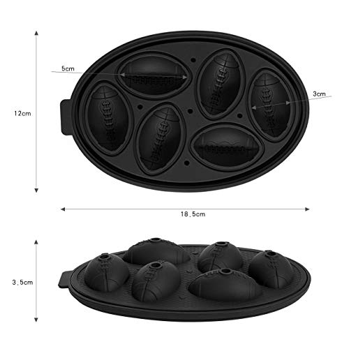 Kesote 製氷皿 製氷器 氷格 3Dラグビー シリコン チョコレート型 お菓子 耐熱耐冷-40℃から250℃まで ブラック 6格 蓋付き 漏斗付き
