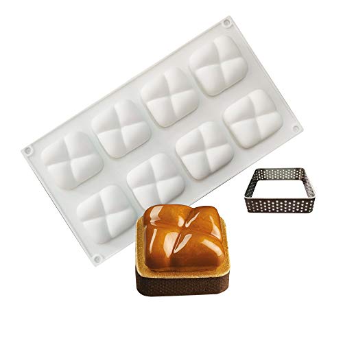 シリコーンフレンチムースケーキ型3d耐熱皿DIY金型、ステンレス鋼スクエアクリスピーツール、8穴石の形