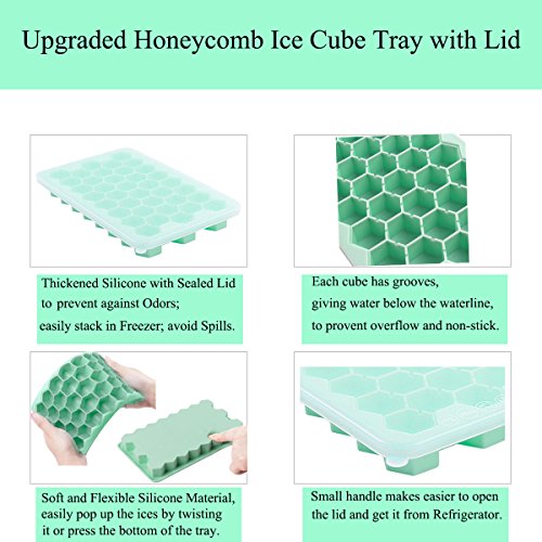 Ice Cube Tray 製氷皿(フタ)蓋付き シリコン製アイスキューブトレ 製氷皿 小粒 氷 冷凍庫 ミニ こつぶ 氷38個取 - 冷凍庫で凍らせるだけで透明の氷を作れる氷製氷器をした氷が作れるアイストレイ