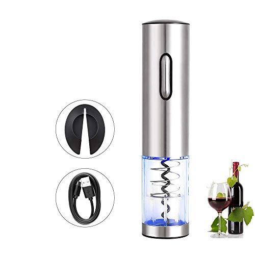 kaimaoda 電動ワインオープナー ワインアクセサリーセット 女性でも簡単コルク抜き USB充電式 フォイルカッター付き ステンレス製の真空ボトルストッパー搭載 栓抜き コルク抜き (銀)