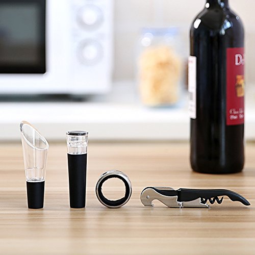 ワインオープナー，4点セット ソムリエナイフ ステンレス製コルク抜き 2段階式デザイン 多機能ナイフ