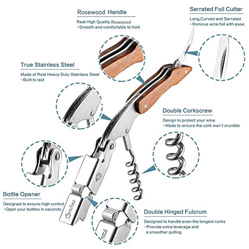 CORKAS ソムリエナイフ ワインオープナー コルク抜き プロ 本格派ソムリエナイフ シングルアクション ステンレス 木製ハンドル CK03