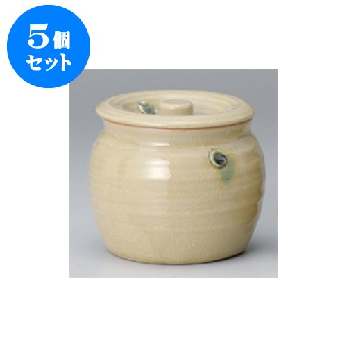 5個セット 蓋物 黄瀬戸貫入5号蓋物 [13.7 x 12.3cm・1200cc] 【料亭 旅館 和食器 飲食店 業務用 器 食器】