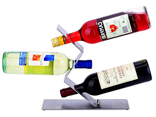 W10 ステンレス製 バランス ワインホルダー 3本 ワインラック ホルダー ワイン シャンパン ボトル スタンド インテリア ディスプレイ (3本用)