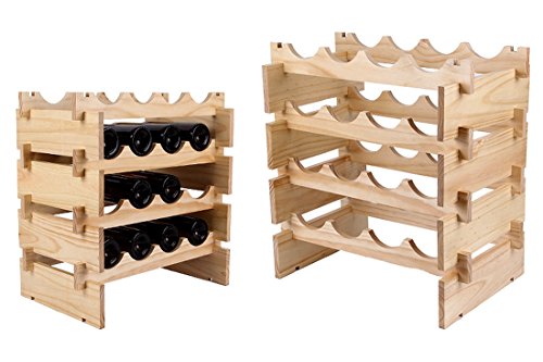 W1 木製 ワインラック 積み重ね式 ホルダー ワイン シャンパン ボトル ウッド 収納 ケース スタンド インテリア ディスプレイ 1,2,3,4段から選べる (16本用収納・4段)