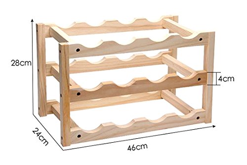 Anberotta 木製 ワインラック 積み重ね式 ホルダー ワイン シャンパン ボトル ウッド 収納 ケース スタンド インテリア ディスプレイ W46 (A・12本用収納/3段)