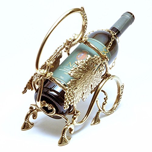 イタリア製 ワインボトルホルダー パニエ 葡萄模様 真鍮 アンティーク調 sti-1197