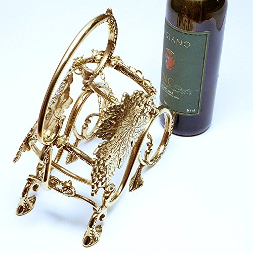 イタリア製 ワインボトルホルダー パニエ 葡萄模様 真鍮 アンティーク調 sti-1197