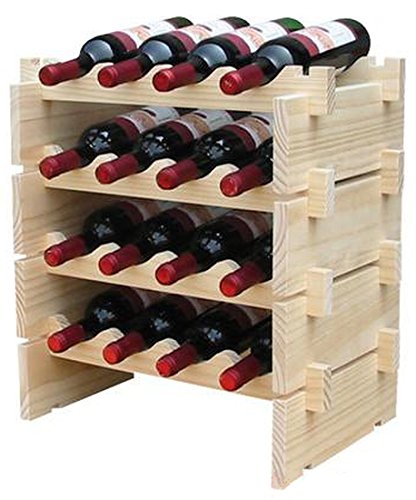 W1 木製 ワインラック 積み重ね式 ホルダー ワイン シャンパン ボトル ウッド 収納 ケース スタンド インテリア ディスプレイ 1,2,3,4段から選べる (16本用収納・4段)