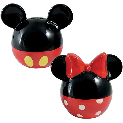 Disney Mickey and Minnie Mouse Ceramic Salt and Pepper Set, Red/Black