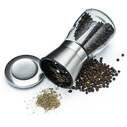 (1) - LOHAS Home Salt or Pepper Mill with a acrylic glass body, sharp adjustable ceramic grinder manual herb and spice crusher, suitable for coarse sea salt, peppercorns and other spices
