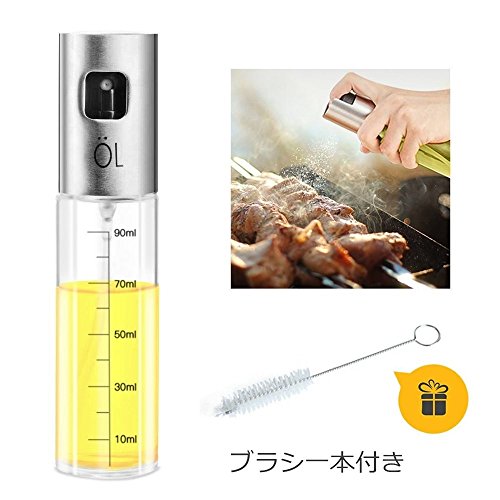 Ookistore オリーブオイルスプレー　ミスト　油容器　100ml 油/醤油/調味料/アルコールなど適用　ブラシ一本付き　ガラス (100ml)