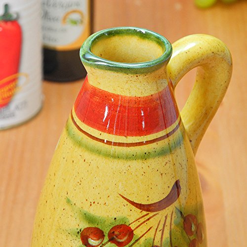 ポルトガル製 陶器 オイル ビネガー レッド オリーブ 柄 手描き 調味料 入れ ボトル pfa-n12r-ov