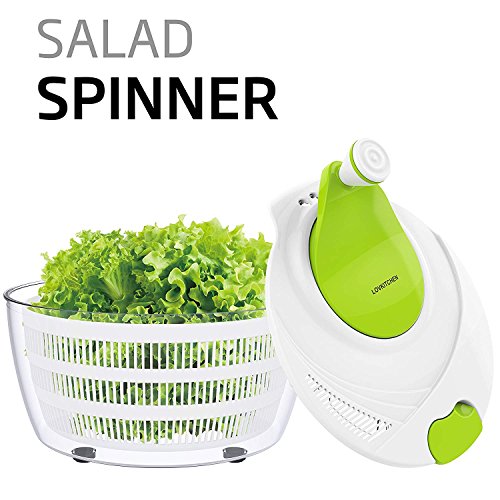 Salad Spinner LOVKITCHEN Large 4 Quarts Fruits and Vegetables Dryer Quick Dry Design BPA Free Dry Off & Drain Lettuce and Vegetable with Ease for Tastier Salads and Faster Food Prep