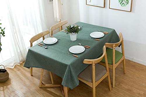 テーブルカバー 無地 食卓カバー 北欧 リネン テーブル 布 厚手 耐热 長方形のテーブルシンプル 140*180cm(ダークグリーン)