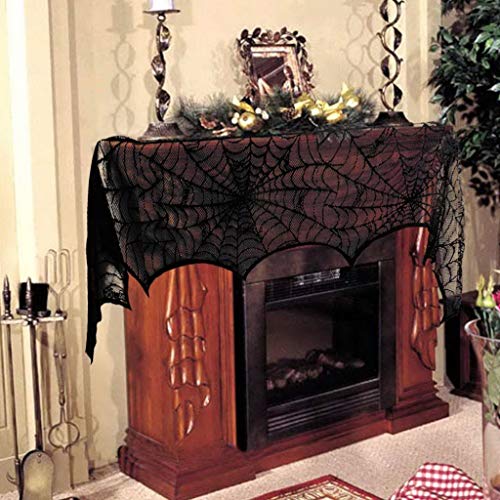 shengo ハロウィン 飾り 暖炉の布 蜘蛛の巣 ブラックレース 雰囲気満点 アクセサリー カーテン 室内 暖炉 ドア 窓 45*244cm