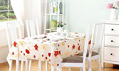 テーブルクロス 106x152㎝ PVC 素材 防水 撥水 花柄 (幸せの黄と赤のお花 )