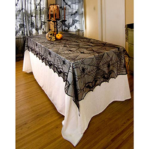 ハロウィンパーティー テーブルクロス 蜘蛛の巣の図案 装飾 部屋の飾り ハロウィンの雰囲気に変わる 122x244cm ブラック (テーブルクロス)