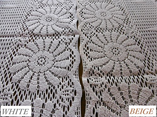 綿混素材のクロッシェレース風テーブルクロス (幅150×長さ180cm, ホワイト)