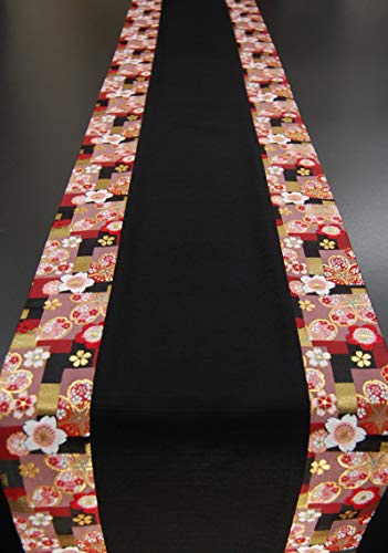贈り物に人気 箱入包装済 和風 着物テーブルランナー リバーシブル 金襴織 帯 150×30cm (紅桜 べにさくら)