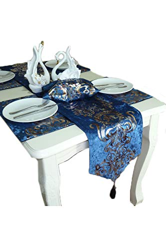 [RADISSY] テーブルランナー テーブルクロス 食卓 カバー マット 豪華 エレガント (ブルー, 240cm)