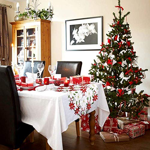 Flushbay クリスマス 飾り テーブルランナーおしゃれ 欧風 テーブルランナー 赤 花柄刺繍 食卓飾り プレースマット お食事マット 防汚 断熱 滑り止め 丸洗い175cm*38cm