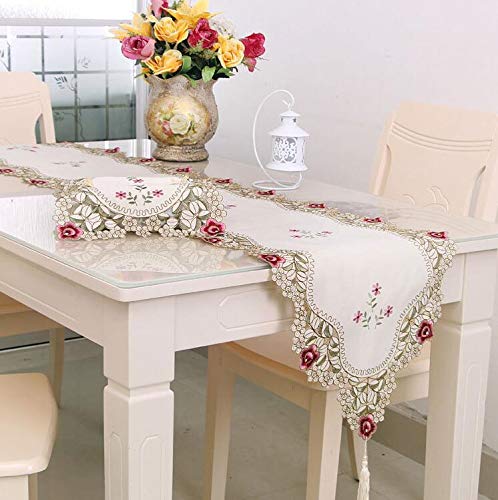 刺繍レーステーブルランナーエレガントなヴィンテージテーブルランナー、ドレッサースカーブキャビネットダイニングルームテーブル装飾 (40x200cm)