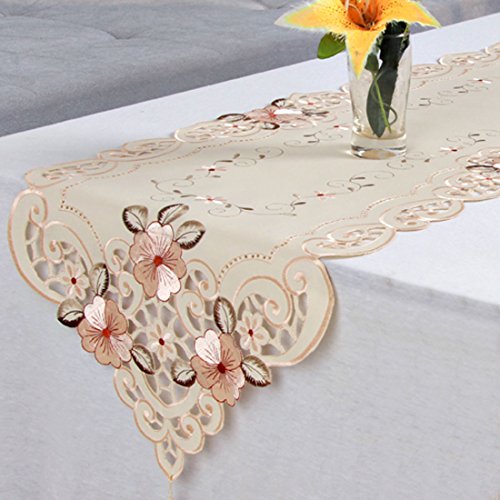 uxcell テーブルランナー飾りふさ ビンテージの花刺繍 結婚式装飾 花のつる 40x250cm