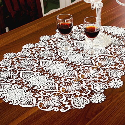 TaiXiuHome ホワイト 結婚式のための 欧風 チュール エレガントな柄レース刺繍 スタンダードタイプ テーブルランナー 50 x 120cm