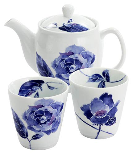 セラミック藍 ティーポット 茶器セット 20.9×18.4×h11.5cm バラきよら ペアポット茶器 箱入 03806