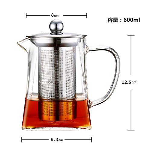 ティーポット 耐熱ガラス 304ステンレス鋼茶こし付き 600ml かわいい 急須 ガラス 緑茶 紅茶ポット 直火用 ティーウォーマー・ラジエントヒーター対応 2~3人用