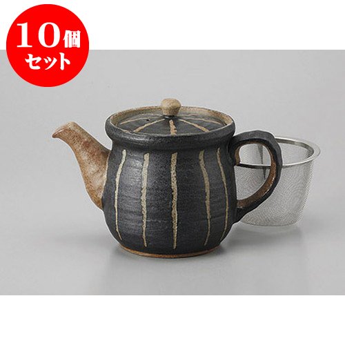 10個セット ポット 彫十草(黒)ポット小(Uカゴ付) [365cc] 【料亭 旅館 和食器 飲食店 業務用 器 食器】