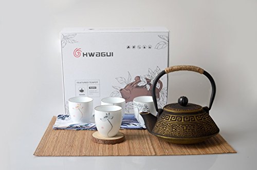 【日本限定】Hwagui 急須 茶碗 ih鉄瓶 鉄やかん ホーロー 鉄分補給 鐵瓶 鉄瓶兼用急須 直火 0.6L