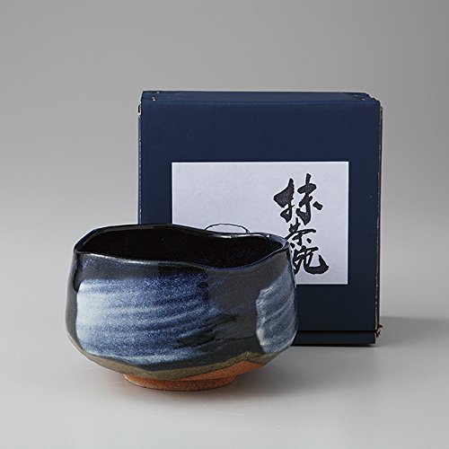 エールネット(Ale-net) 抹茶碗 青 14×14×9cm 青釉白刷毛 抹茶碗