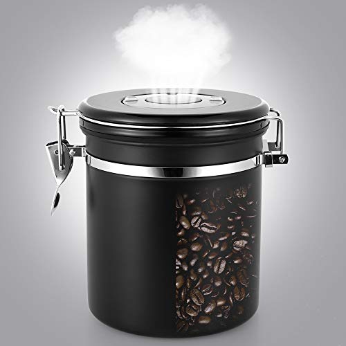 HAOCOO コーヒーキャニスター 1200ml 保存容器 ステンレス製  密封容器 茶筒 日付表示ダイヤル 防湿保存缶 ブラック