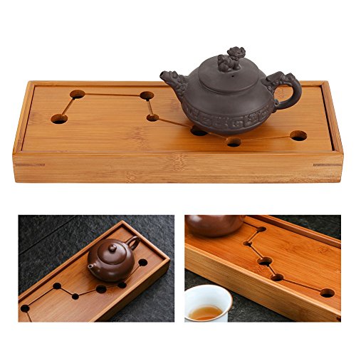 Asixx 中国茶盤 貯水式茶盤 ティートレイ 北斗七星 茶盆 茶台 竹製 長方形 来客用 茶器 茶道 中国茶器