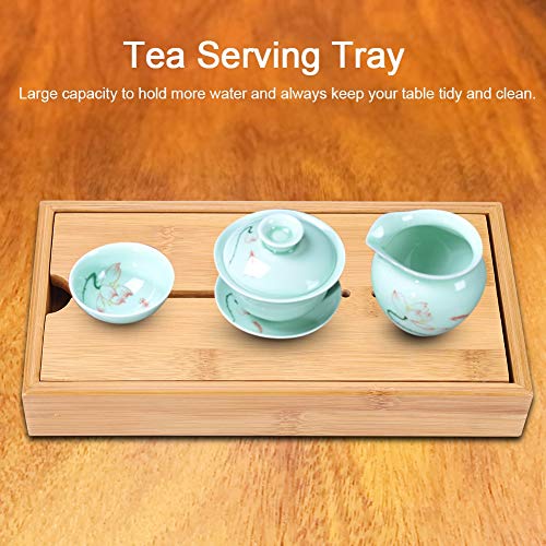 Asixx 中国茶器 貯水式茶盤 ティートレイ ティープレート 茶盤 木製 長方形 茶道 茶盆 茶台 茶用品（ 23.5 * 12 * 3.5cm）