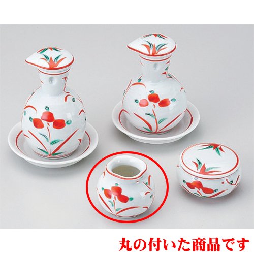 10個セット 調味料入 赤絵立花丸楊枝 [4.2 x 4.9cm] 土物 和食器 酒器 料亭 旅館 居酒屋 業務用