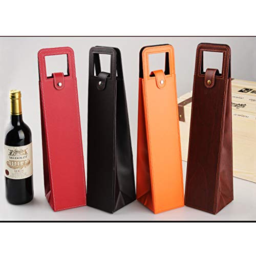 OUNONA ワインバッグ レザー ボトルバッグ 手提 ワイン ギフトバッグ 黒＋赤 2個