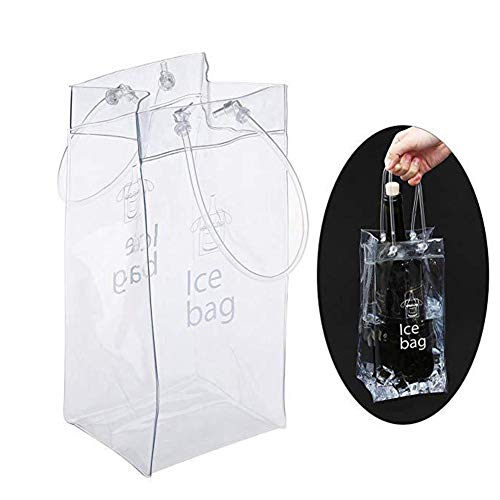 アイスクーラーバッグ・クリア ハンドル付きのバッグ ワイン バッグ クーラーの氷バッグの耐久性のある透明な PVC シャンパン ポーチを冷やす 2PCS