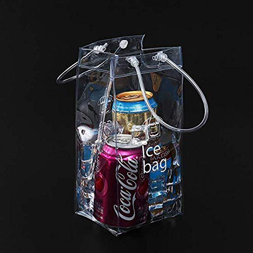 アイスクーラーバッグ・クリア ハンドル付きのバッグ ワイン バッグ クーラーの氷バッグの耐久性のある透明な PVC シャンパン ポーチを冷やす 2PCS