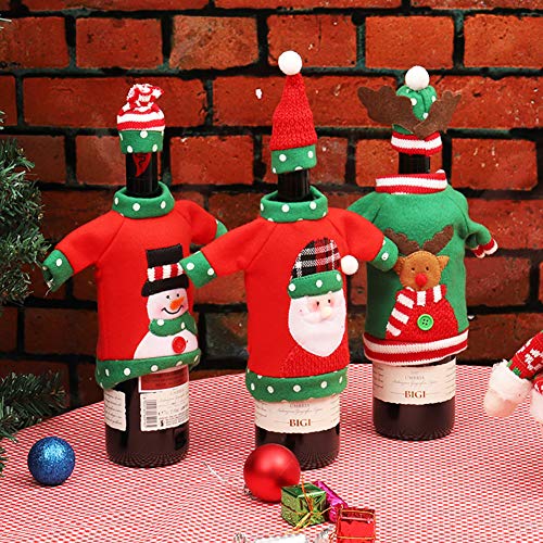 QEES クリスマス ワインボトル飾り クリスマスワイン ワインボトルカバー クリスマス飾り ボトル保護カバー クリスマス風 ワインバッグ ボトルバック かわいい サンタワ 小物ポーチ ギフト袋 (スノーマン)