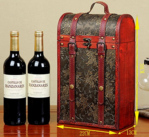 Anberotta アンティーク調 ワインバッグ 木製 シャンパン ボトルバッグ 2本 収納 ケース 持ち運び 手提げ袋 選べるタイプ W51 (Aタイプ)