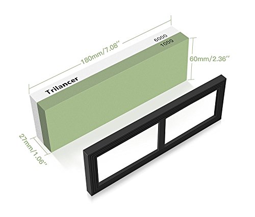 包丁砥石, Trilancer 両面砥石 1000/6000 仕上げ用の砥石 中砥石 コンビ砥石セット, 家庭プロ汎用 包丁研ぎ砥石, 包丁研ぎ角度固定ホルダー ·ゴム台付き