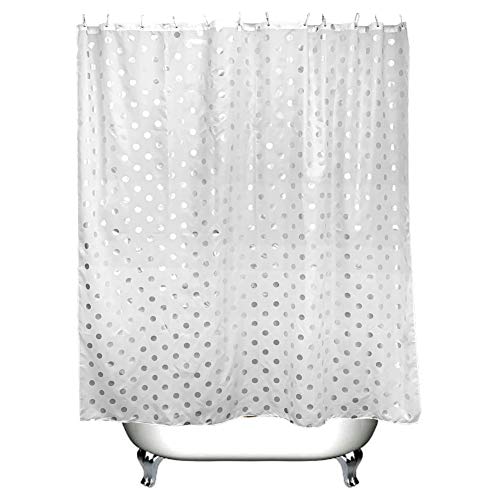ANPI 厚手 シャワーカーテン 180x200cmバスかーテン 風呂カーテン 浴室カーテン 12のカーテンリング付き 銀色斑点 パターン