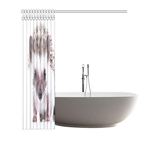 CFHYJ シャワーカーテン かわいい動物 白い ハリネズミ 浴室カーテン バスカーテン 風呂 防水 防カビ 180x180cm C形カーテンリング付属