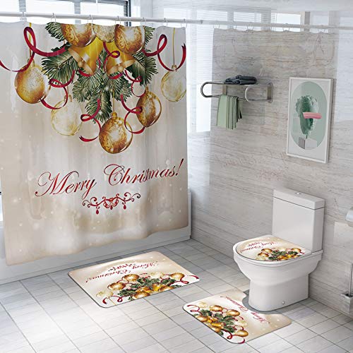 RAZAMAZA バスルームマットセット 蓋カバー&台座マット&バスマット&シャワーカーテン 4点セット 滑り止めゴム付き クリスマスボール 雰囲気作り