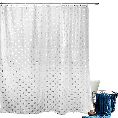 ANPI 厚手 シャワーカーテン 180x200cmバスかーテン 風呂カーテン 浴室カーテン 12のカーテンリング付き 銀色斑点 パターン